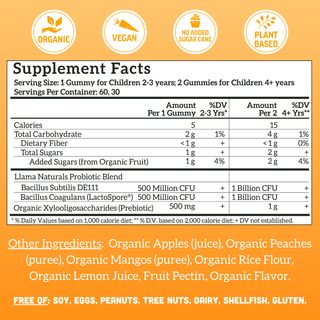 Kids Prebiotic & Probiotic Gummies, Peach Mango (60 ct)