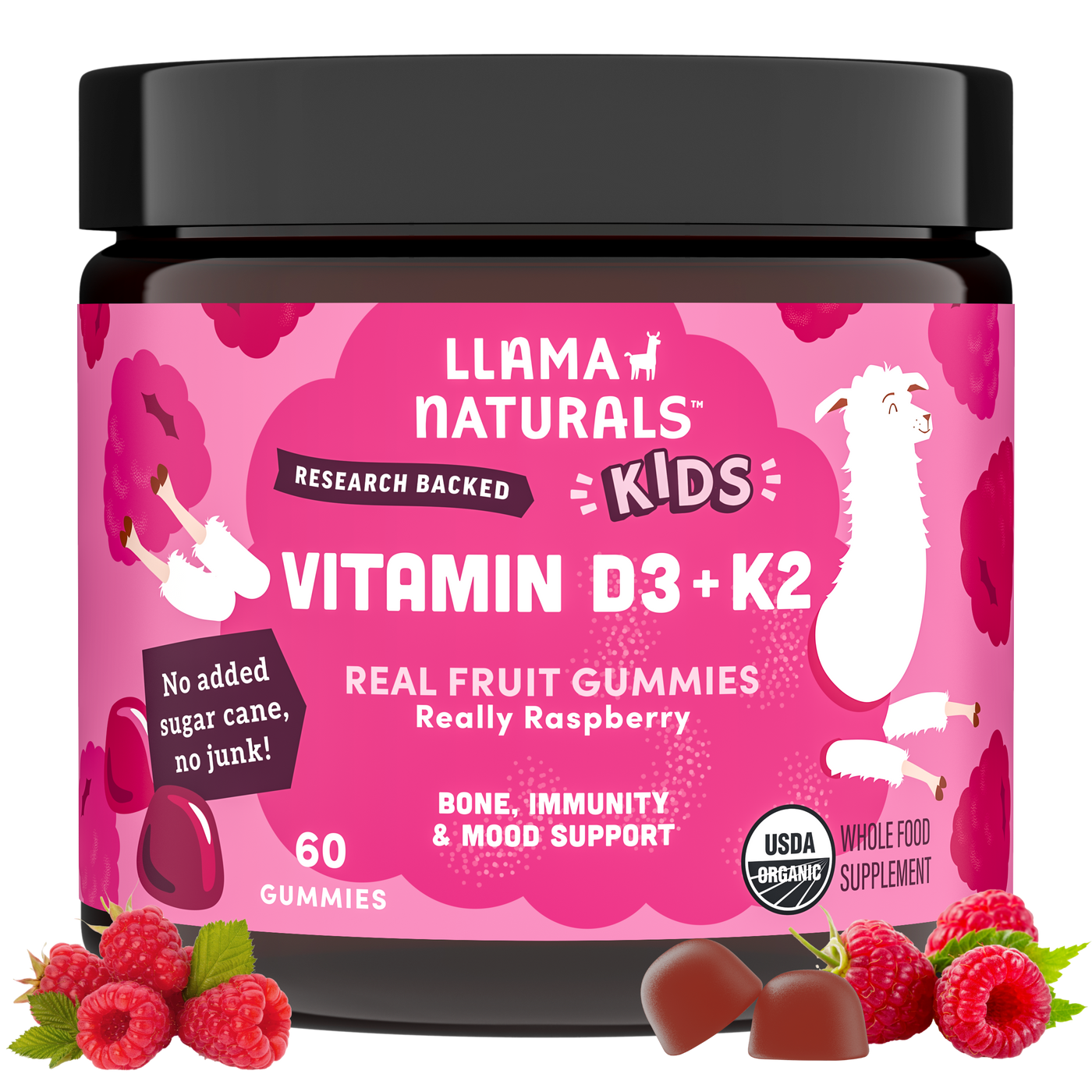 Kids Vitamin D3 + K2 Gummies, Raspberry (60 ct)
