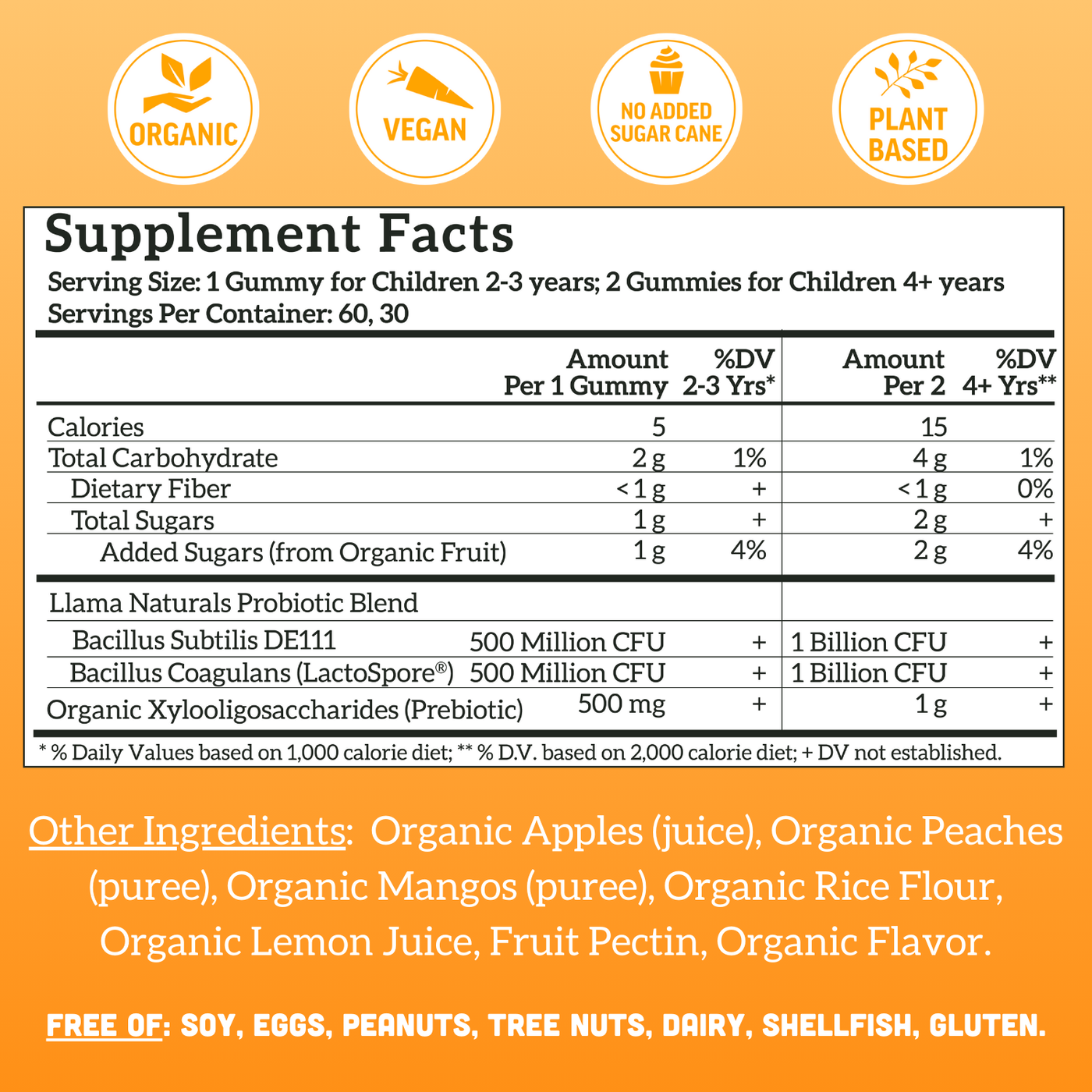 Kids Prebiotic & Probiotic Gummies, Peach Mango (60 ct)