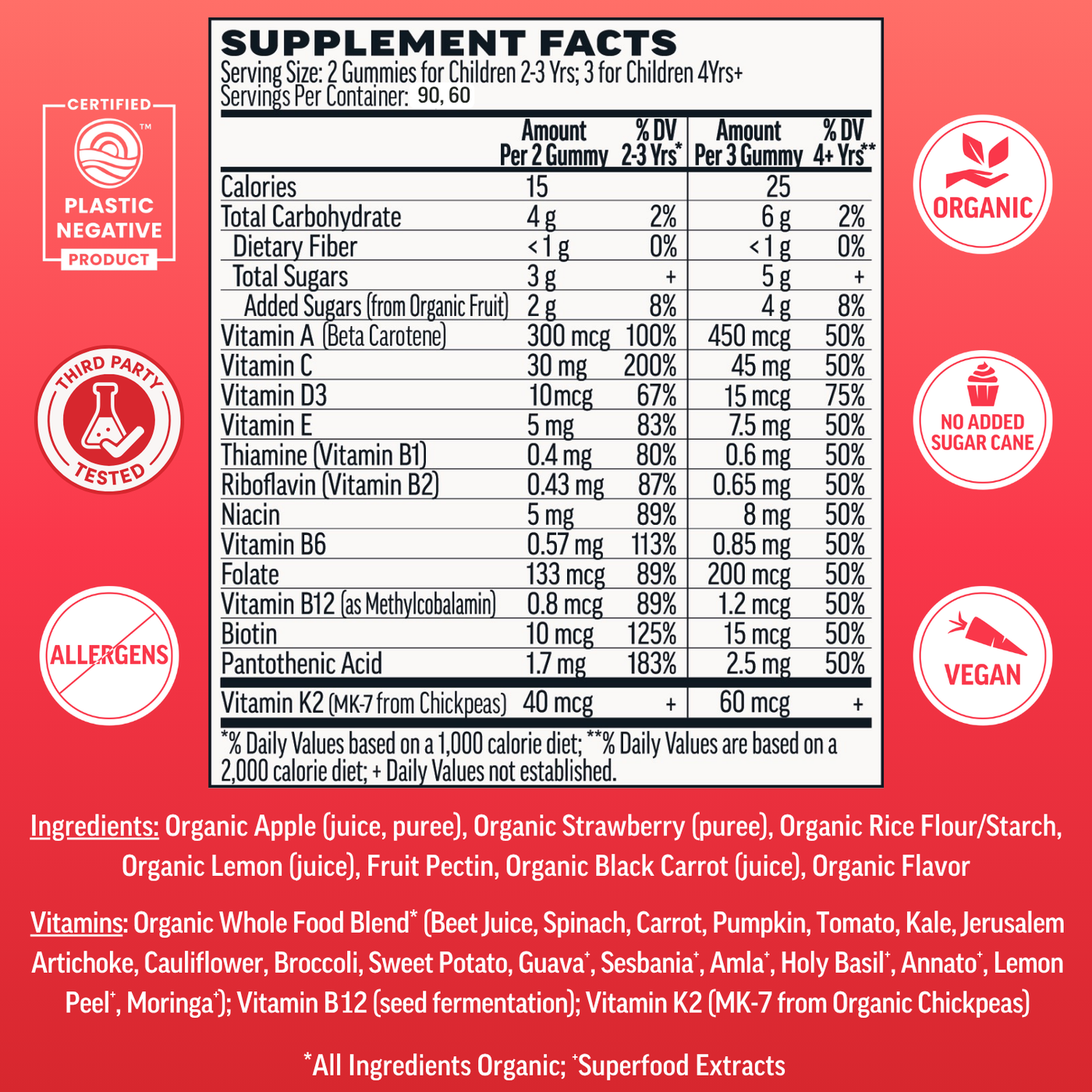 Kids Whole Food Multivitamin Gummies, Strawberry (180 ct)