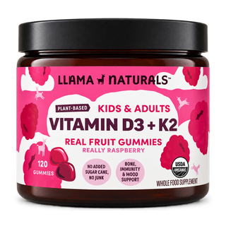 Vitamin D3 + K2 Gummies, Raspberry (120 ct) — front of bottle, 120 gummies