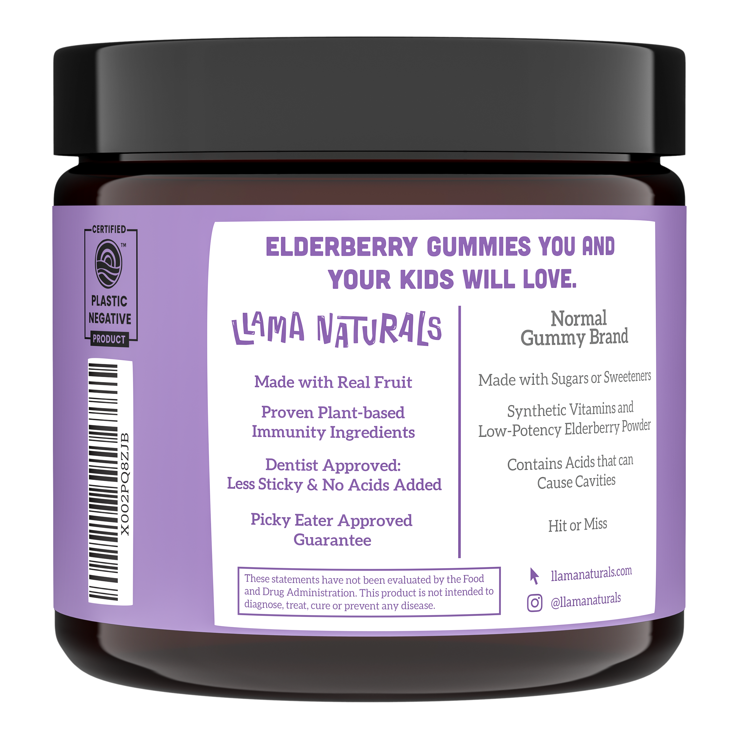 Llama Naturals Kids Whole Fruit Immunity Gummies - Elderberry
