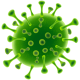 Illustration of a green virus particle with a detailed surface.