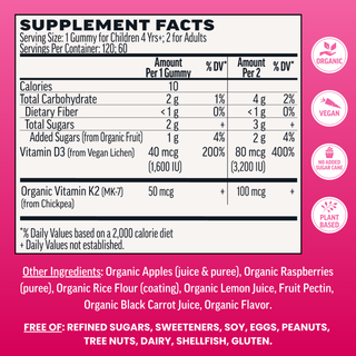 Vitamin D3 + K2 Gummies, Raspberry (120 ct)