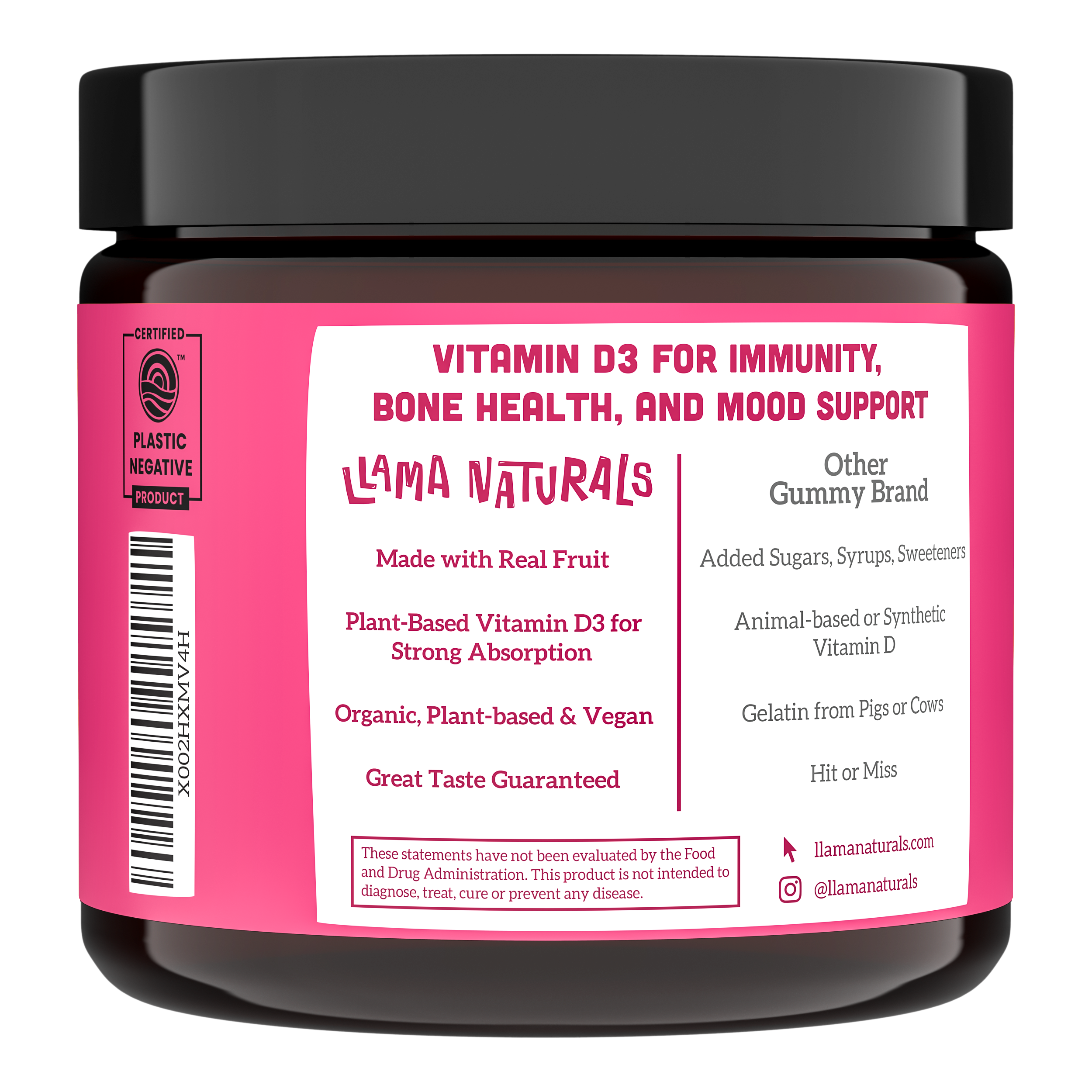 Llama Naturals Plant-Based Gummy Multivitamin for Kids; Organic, No Added  Sugar, Vegan; 13 Whole Food Vitamins (C, D3, B12, Folate); 60 Real Fruit  Gummies (30 Days) (Cherry) 